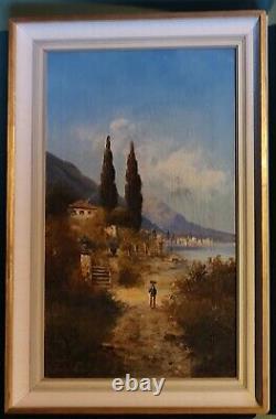 Pair Antique Oil Paintings Lake Lucerne Switzerland Como Italy Signed H Waldeck