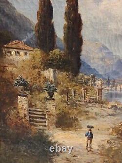 Pair Antique Oil Paintings Lake Lucerne Switzerland Como Italy Signed H Waldeck