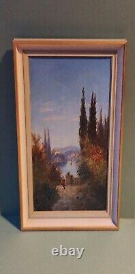 Pair Antique Oil Paintings Lake Lucerne Switzerland Como Italy Signed H Waldeck