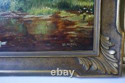 Pair Antique Oil Paintings Pastoral Landscape signed Geo. Huber