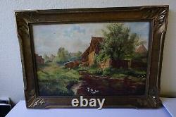 Pair Antique Oil Paintings Pastoral Landscape signed Geo. Huber