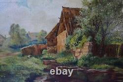 Pair Antique Oil Paintings Pastoral Landscape signed Geo. Huber