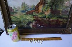 Pair Antique Oil Paintings Pastoral Landscape signed Geo. Huber