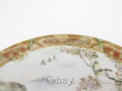 Pair Antique Painted & Signed Kutani Porcelain Saucers from the Meiji Era 5-3/8