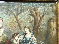 Pair Antique Paintings STYLE OF Jean Antoine Watteau Serenade Romantic Scene