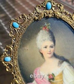 Pair Antique Portraits Miniature Signed Nattier Fancy Cases Double Sided French
