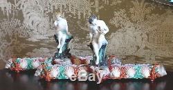 Pair Antique Royal Worcester Signed HADLEY Majolica Ocean Sea Shell Dog Figures