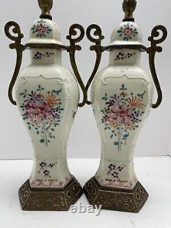 Pair Antique Signed French Samson Amorial Urns With Bronze Mounts