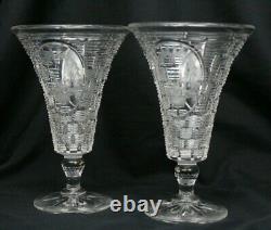 Pair Antique Signed HAWKES Footed Cut & Engraved Crystal Vases
