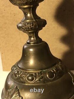 Pair Antique Signed Izrael Szekman Russian Brass Bronze Candlesticks