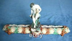 Pair Antique Signed Royal Worcester HADLEY Majolica Shell Snake Dog Centerpieces