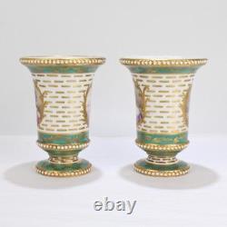 Pair Antique Signed Sevres Type Porcelain Portrait Cabinet Vases Lady PC