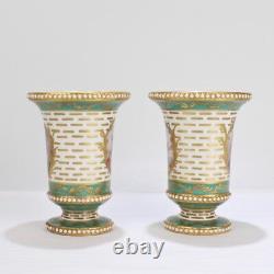 Pair Antique Signed Sevres Type Porcelain Portrait Cabinet Vases Lady PC