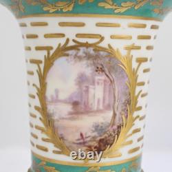 Pair Antique Signed Sevres Type Porcelain Portrait Cabinet Vases Lady PC