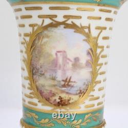 Pair Antique Signed Sevres Type Porcelain Portrait Cabinet Vases Lady PC
