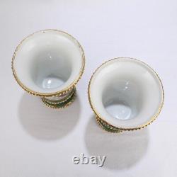 Pair Antique Signed Sevres Type Porcelain Portrait Cabinet Vases Lady PC