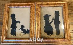 Pair Antique Silhouettes Welles Family signed August Edouart Boston 1841 & 1843