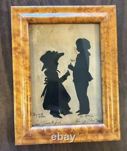 Pair Antique Silhouettes Welles Family signed August Edouart Boston 1841 & 1843