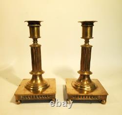 Pair Antique Skultuna Sweden Brass Regency Candlesticks Signed Nice patina