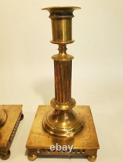 Pair Antique Skultuna Sweden Brass Regency Candlesticks Signed Nice patina