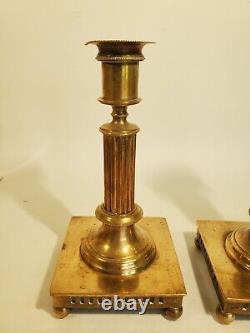 Pair Antique Skultuna Sweden Brass Regency Candlesticks Signed Nice patina