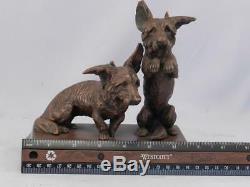 Pair Antique Sottish TerrierScottieScotty Dogs Bronzed SculptureSigned CROSS