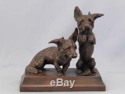 Pair Antique Sottish TerrierScottieScotty Dogs Bronzed SculptureSigned CROSS