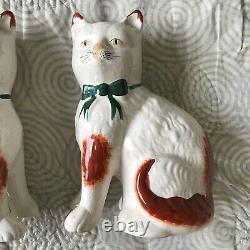 Pair Antique Staffordshire Cat Figurines Brown Marking Signed ENGLAND
