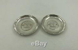 Pair Antique Sterling Silver Signed Chinese Coin Dish, 119 grams
