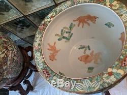 Pair Antique Style HUGE 1900s Hand Painted Chinese Jardiniere Fish Bowl signed