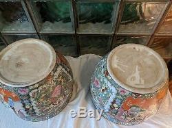 Pair Antique Style HUGE 1900s Hand Painted Chinese Jardiniere Fish Bowl signed