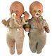 Pair Antique Twin Babydoll Miniatures Aprox 3 1/4 Inch Paper Pacifiers Signed