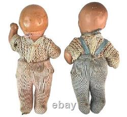 Pair Antique Twin Babydoll Miniatures Aprox 3 1/4 Inch Paper Pacifiers Signed