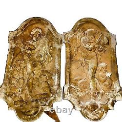 Pair Antique Victorian Relief Brass Plaques Zeus & Poseidon Mythical Gods 13