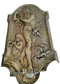 Pair Antique Victorian Relief Brass Plaques Zeus & Poseidon Mythical Gods 13