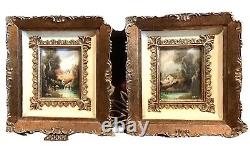 Pair Antique Vintage 19C ItalianHand Painted Miniatures Landscapes Signed Belli