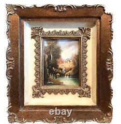 Pair Antique Vintage 19C ItalianHand Painted Miniatures Landscapes Signed Belli