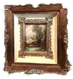 Pair Antique Vintage 19C ItalianHand Painted Miniatures Landscapes Signed Belli