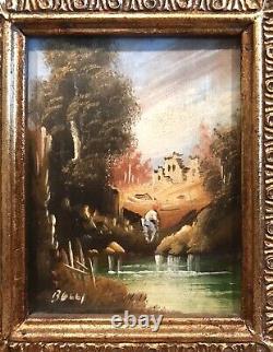 Pair Antique Vintage 19C ItalianHand Painted Miniatures Landscapes Signed Belli