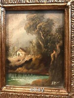 Pair Antique Vintage 19C ItalianHand Painted Miniatures Landscapes Signed Belli