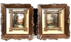 Pair Antique Vintage 19C ItalianHand Painted Miniatures Landscapes Signed Belli