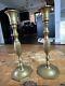 Pair Antique Vintage Chinese Brass Candlesticks Signed China Engraved 9 3/4h
