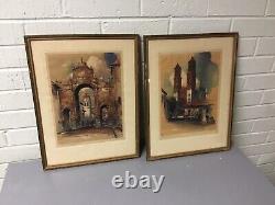 Pair Antique Vtg Gold Gilt Frames Al Mettel Signed Borda Church Arch Of San Fran