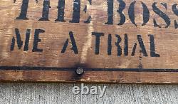 Pair Antique Wood Trade Signs Quack Medicine I AM THE BOSS Late 1800s Wagon Side