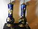 Pair-antique C1860-88 Montigny Sur Loing French Barbotine Majolica Signed Lamps