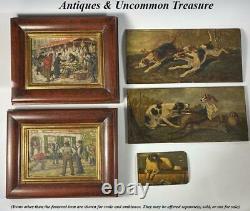 Pair Antique to Vintage French Market Oil Painting Pair, in Wood Frames
