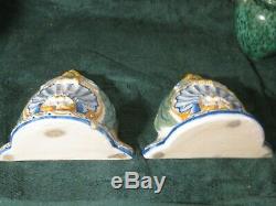 Pair Antiques Henriot Quimper France Wall Vase Stand Signed and Marked