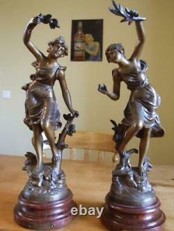 Pair Art Nouveau Female Spelter Figures Signed Guillemin