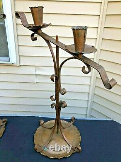 Pair Arts & Crafts Mission Style Copper Candlesticks Signed Dewson