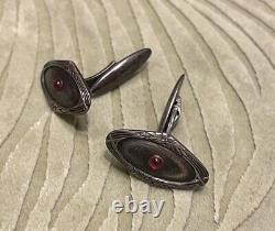 Pair Austrian Art Nouveau Jewel Ruby Cufflinks Silver Signed